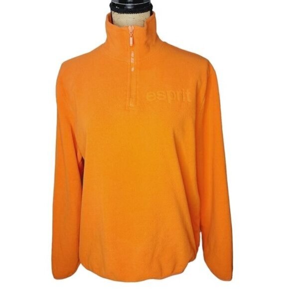 Vintage 90s Esprit Orange 1/4 Zip Logo Pullover Fleece Jacket - Picture 1 of 15